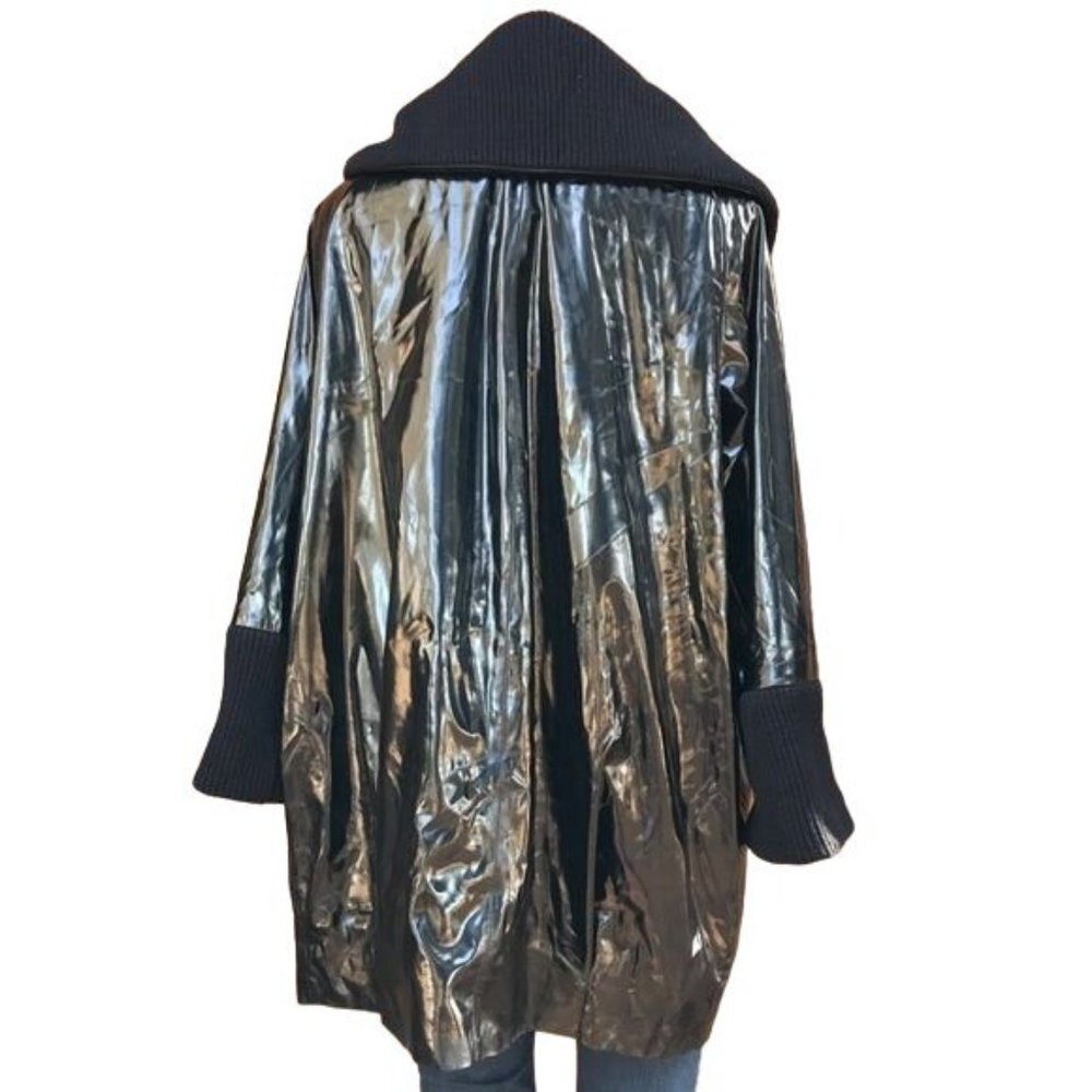 Vintage Anne Klein Black Vegan Leather Overcoat Single Button Jacket Size S - Picture 6 of 8